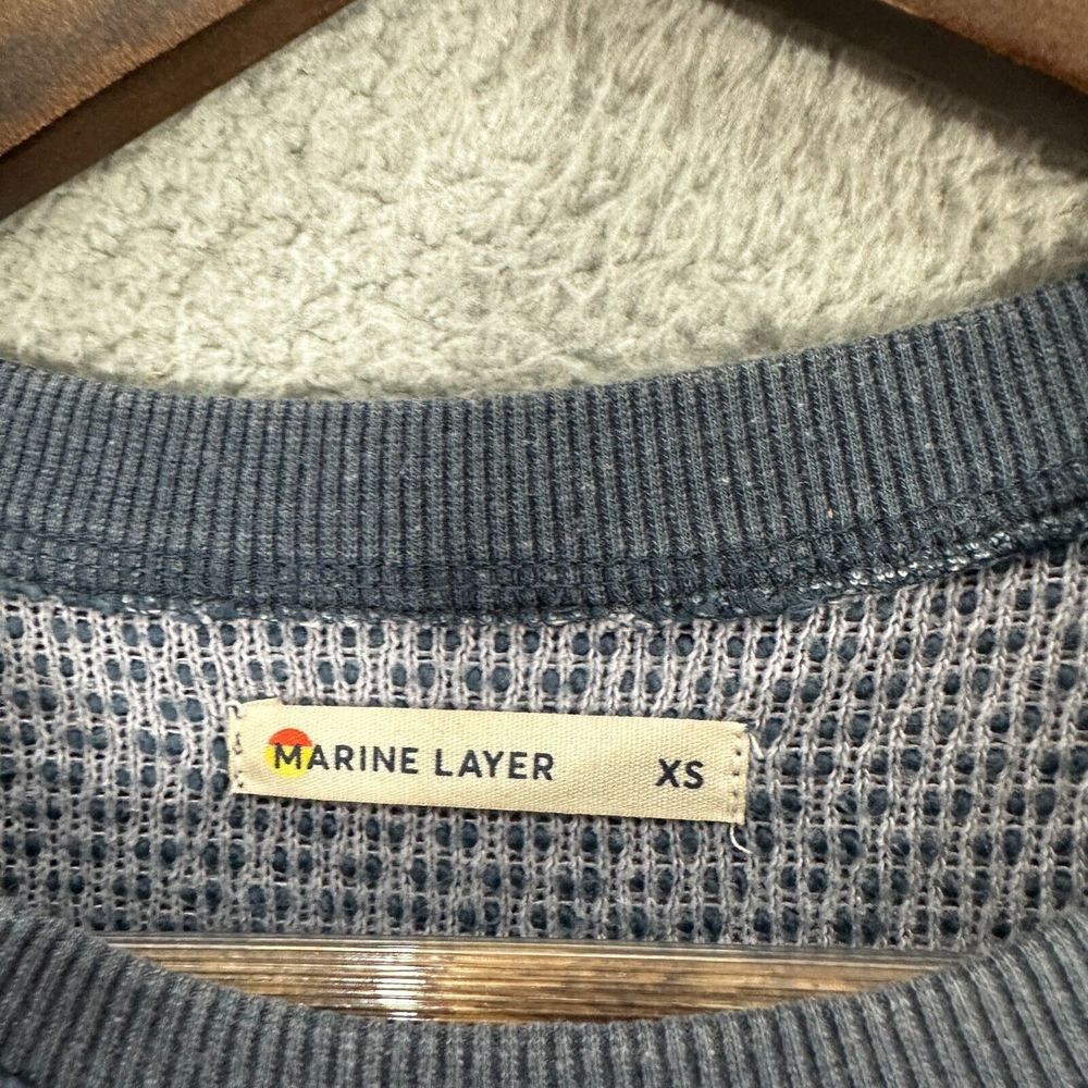Marine Layer sweater womens XS blue birdseye print cropped crewneck pullover - Picture 2 of 6